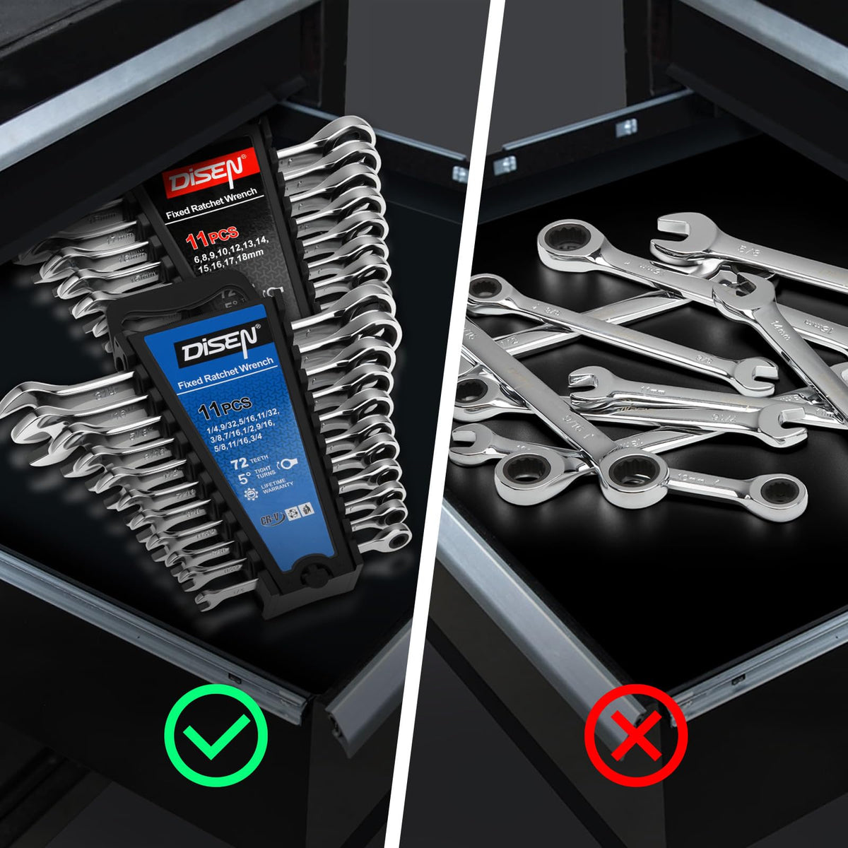 DISEN 22 PCS Ratcheting Wrenches Set, SAE & Metric, 1/4"-3/4" & 6-18mm
