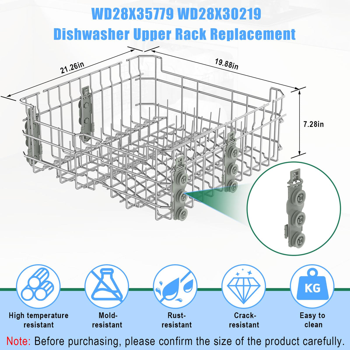 Upgraded WD28X30219 WD28X35779 Dishwasher Upper Rack Replacement Compatible with GE Dishwasher Rack Parts Hotpoint Models ADT521PGF0BS ADT521PGF0WS with WD12X22801 Wheels
