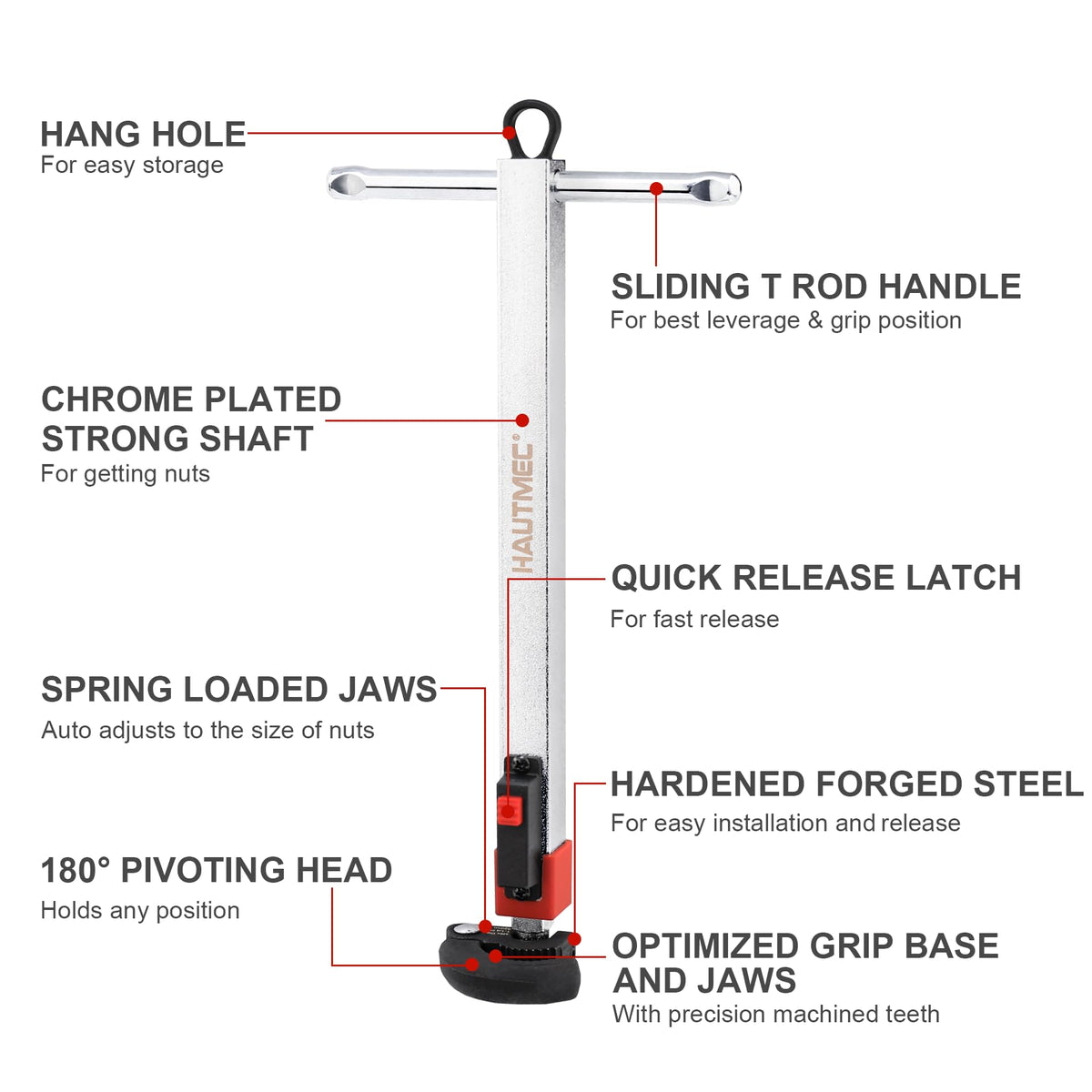 HAUTMEC 11-18inch Telescoping Basin Wrench, Sink Faucet Wrench for Tight Spaces with Replaceable Jaws Capacity 1-1/4''to 2-1/2", Plumber Wrenches for Faucet Hex Nuts Install and Repair Under Sink