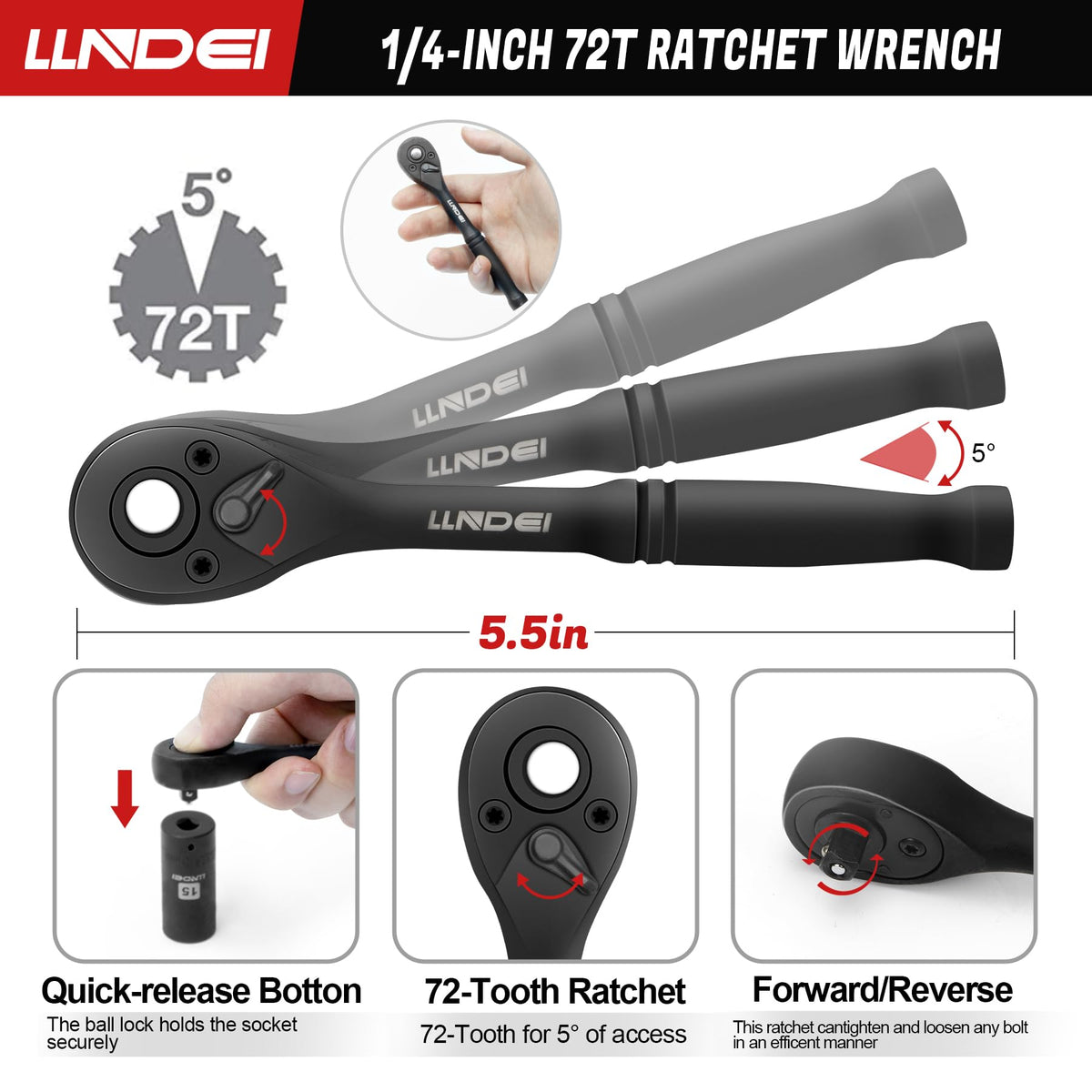 1/4" Drive Socket Set Nut Driver Set with Ratchet, 44Pcs Wrench Tool Set