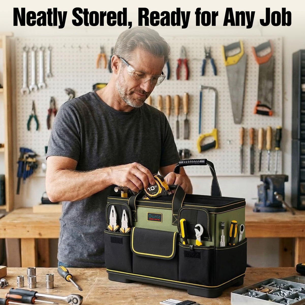 18 Inch Heavy Duty Tool Bag, 16-Pocket Portable Tool Box Organizer