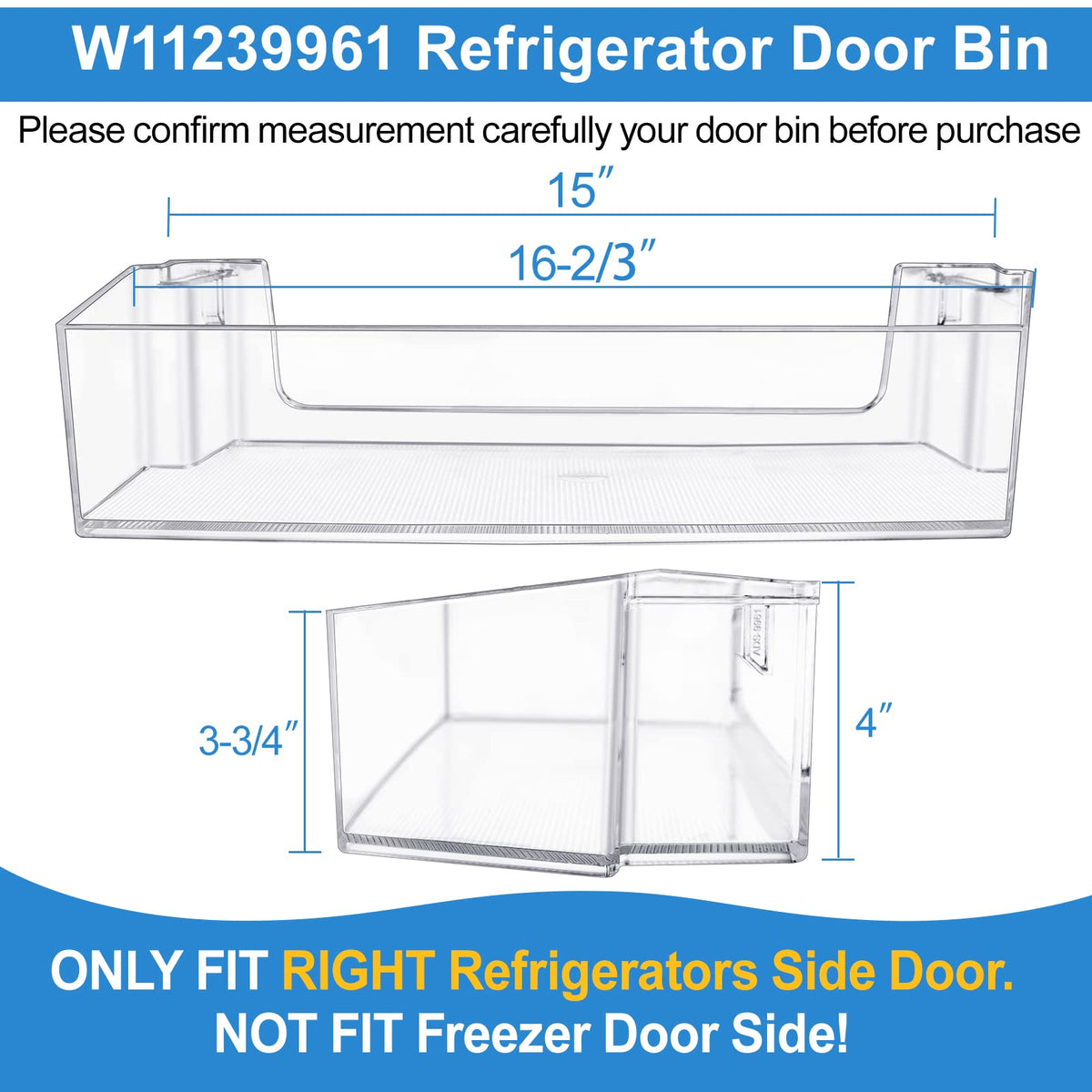 [2 PACK] UPGRADED W11239961 W10900538 Refrigerator Door Shelf Bin Compatible with Whirlpool Refrigerator Door Shelf Parts PS12578777 AP6333410 WRS315SDHZ08 WRS321SDHZ08 WRS315SDHM WRS325SDHZ Door Bin