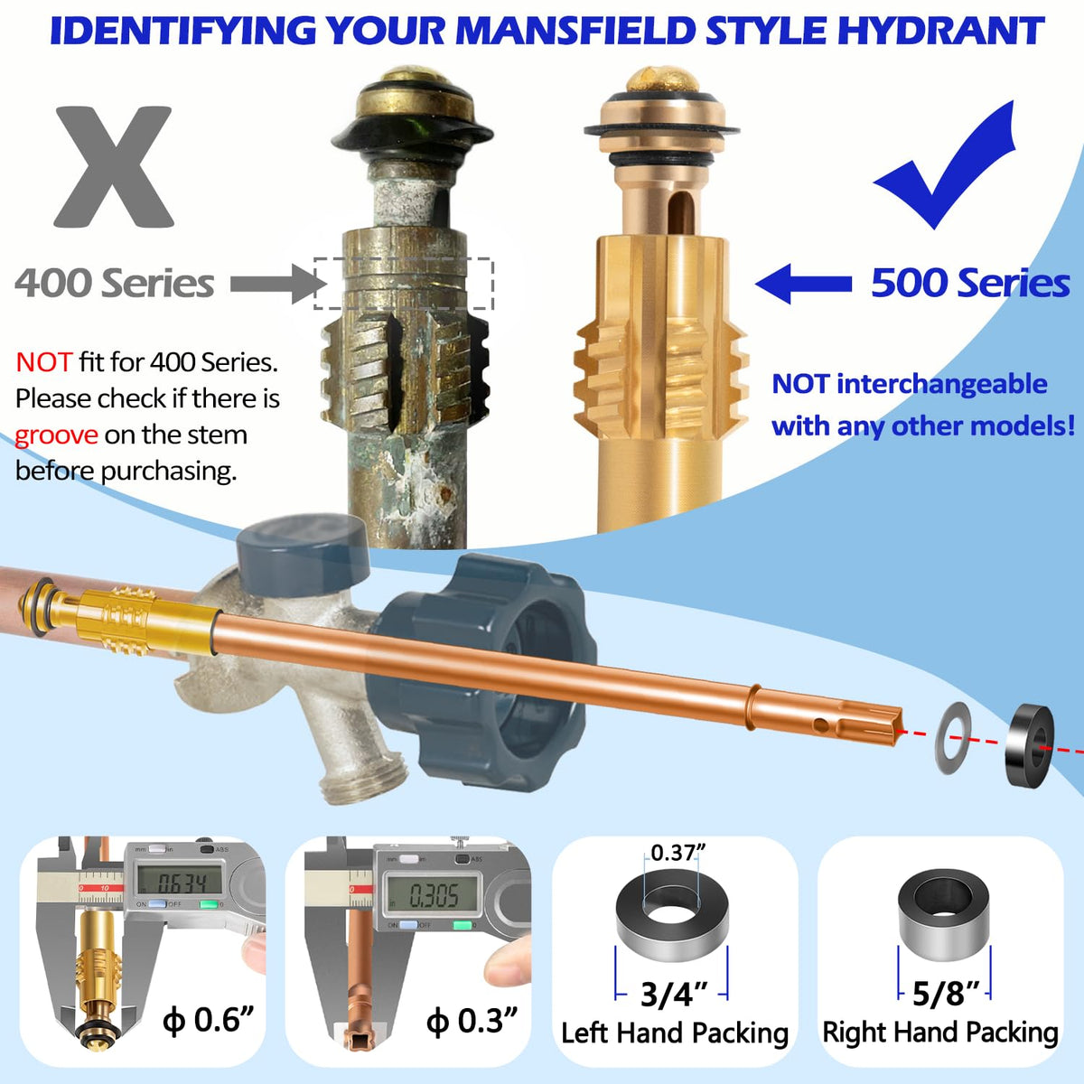 123-0093 Stem Assembly Replacement fit for Prier 500 Series Mansfield Style Wall Hydrants Sillcock, 12-inch Overall Length