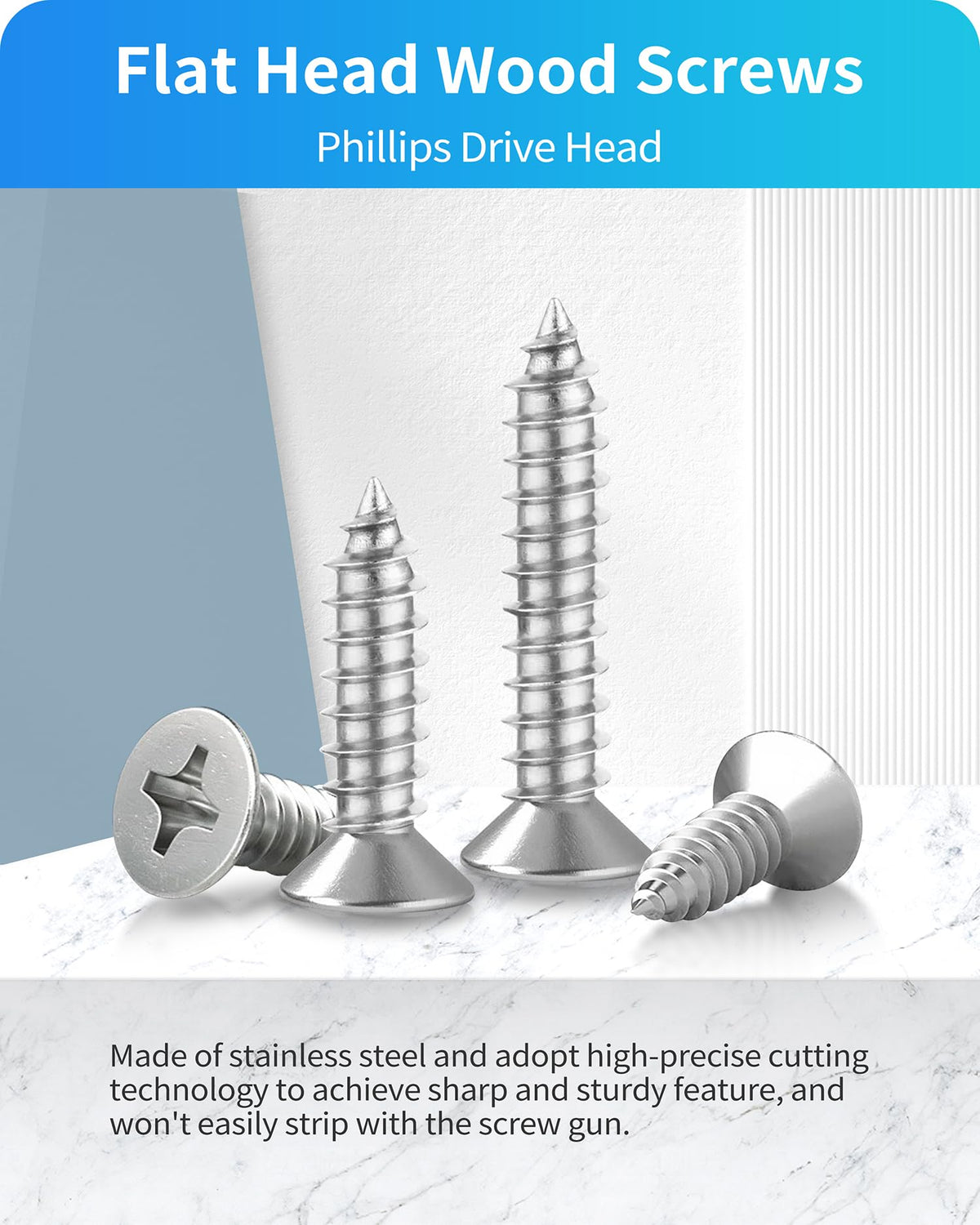 DIVANC 550Pcs 304 Stainless Steel Wood Screws Assortment Kit, Phillips Flat Head Sheet Metal Screw Self Tapping Screws Set, #4#6#8#10#12 Wood Assorted Screws, Length 1/4" to 1-1/2" (Flat Head 550PCS)