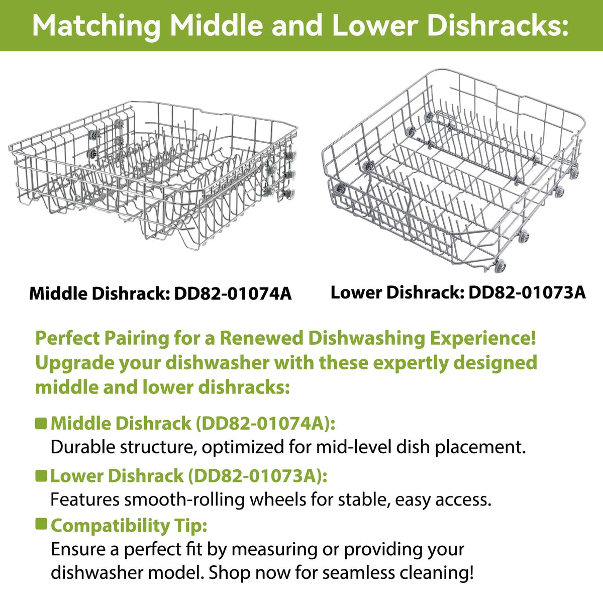 【𝟮𝟬𝟮𝟲 𝙐𝙥𝙜𝙧𝙖𝙙𝙚𝙙】DD82-01074A Middle DishRack (20.6″D*22.4″W) Assembly Dishwasher Replacement - Fit For Samsung Dishwasher Parts DW80R5061,DW80R5060,DW80K7050UG,DW80K5050US Series