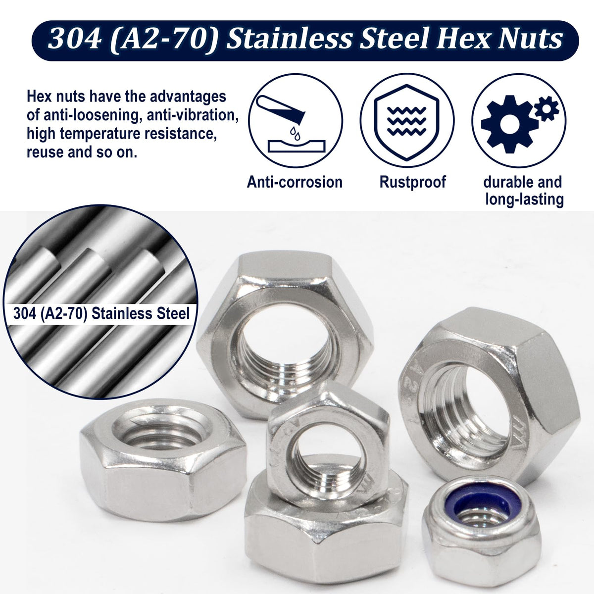 ZQZ 360Pcs Metric Hex Nut & Lock Nuts Assortment Kit (M3-M12) Hardware Nut