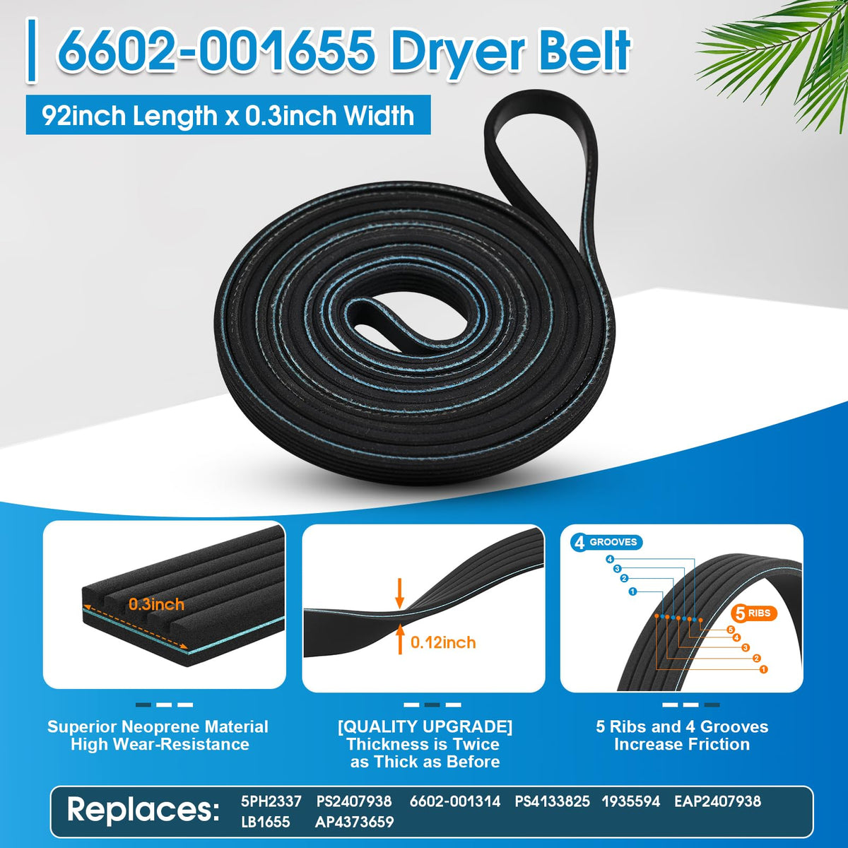 Dryer Repair Kit Replacement for Samsung Drum Roller DC97-16782A, Dryer Belt 6602-001655, Idler Pulley DC93-00634A, fits DV48H7400EW/A2 DV40J3000EW/A2 DV45H7000EW/A2 DV52J8700EP/A2 DV448AEP DV419AEW