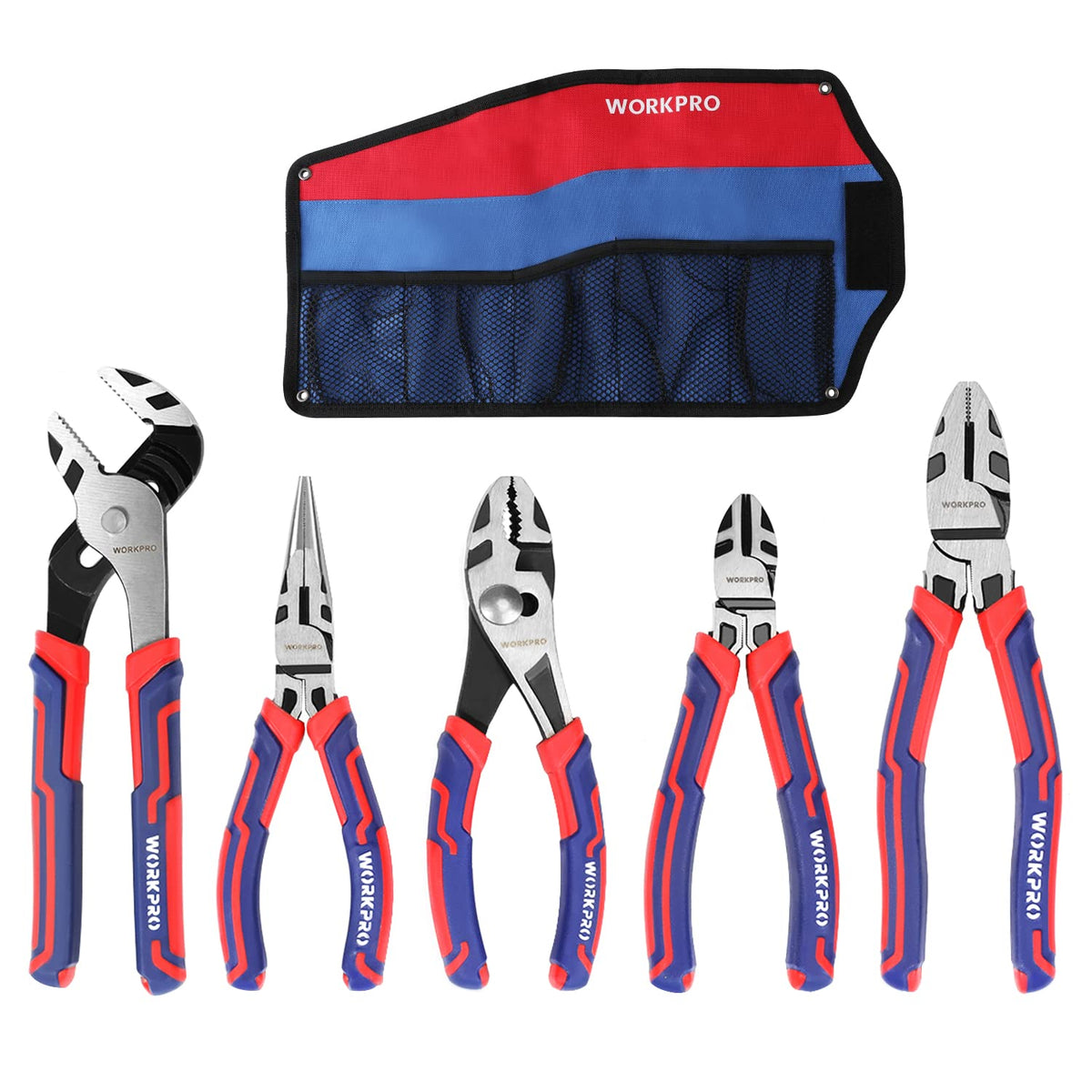 WORKPRO Pliers Set, 5-Piece Premium Cr-V Pliers Kit with Storage Pouch