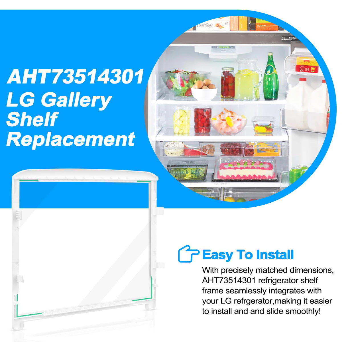 UPGRADED AHT73514301 Glass Shelf Compatible with LG Refrigerator Glass Shelf PS7788910 Kenmore LG Refrigerator Shelf Replacement LTCS20030S LTCS20020S LTCS20220B LTCS20020W LTCS20220S LG Fridge Shelf