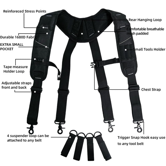 KUNN Tool Belt Suspenders, Padded 4-Point Work Suspender for Men