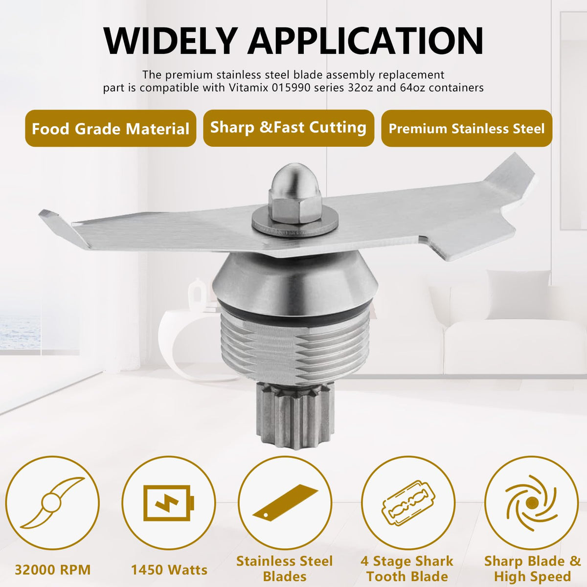 15990 Advance Blade Assembly Replacement Compatible with Vitamix The Quiet One VM0145, BarBoss and Blending Station Advance, Fits 32 oz & 48 oz Advance Containers