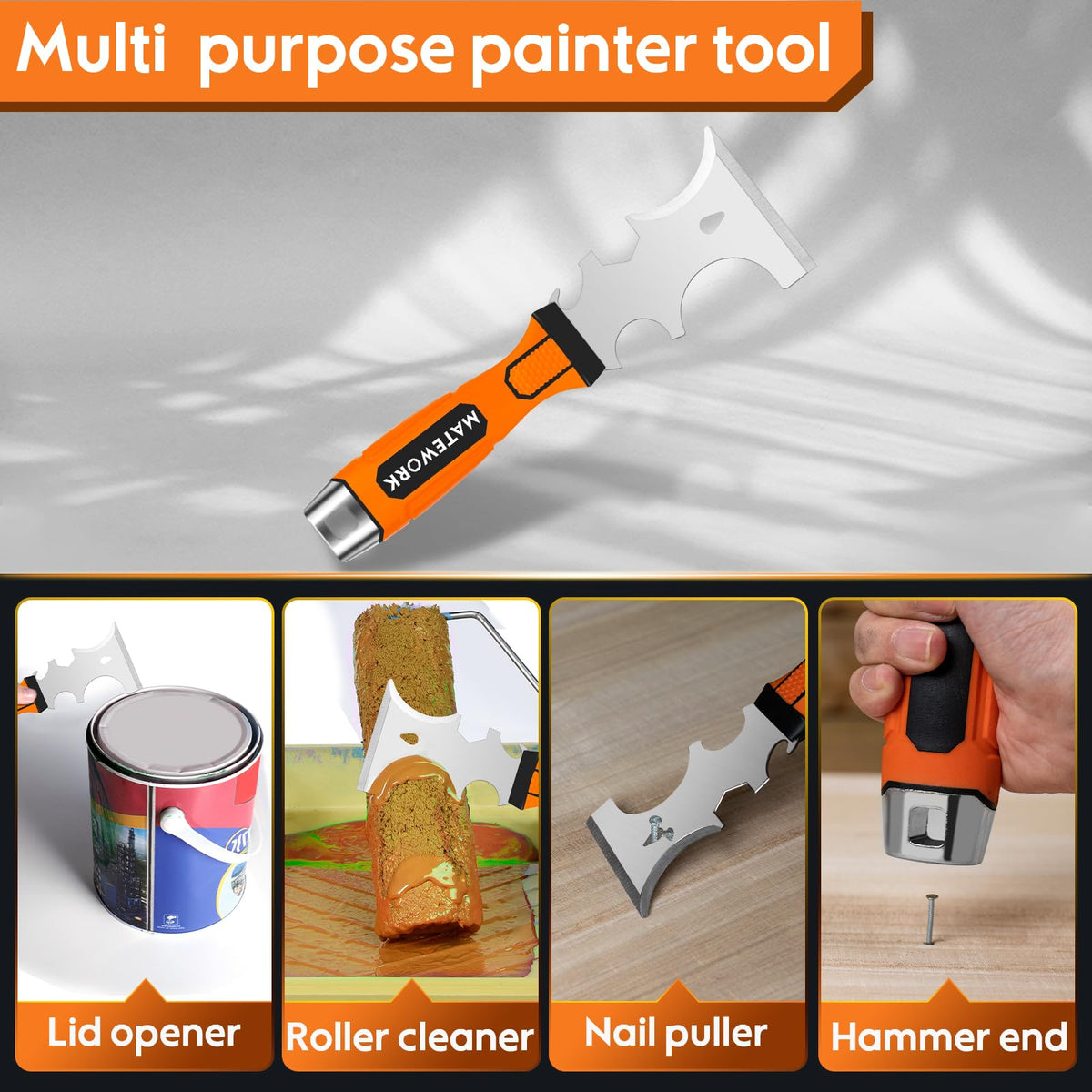 Matework 8Pcs Drywall Tools & Putty Knife Set with Hammer End, Mud Pan