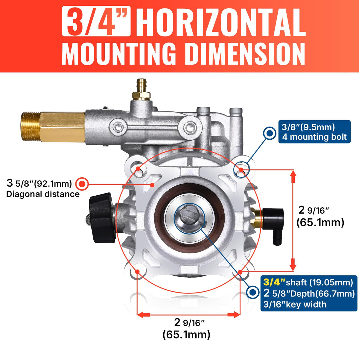 YAMATIC Horizontal 3/4" Shaft Pressure Washer Pump 3400 PSI 2.5 GPM