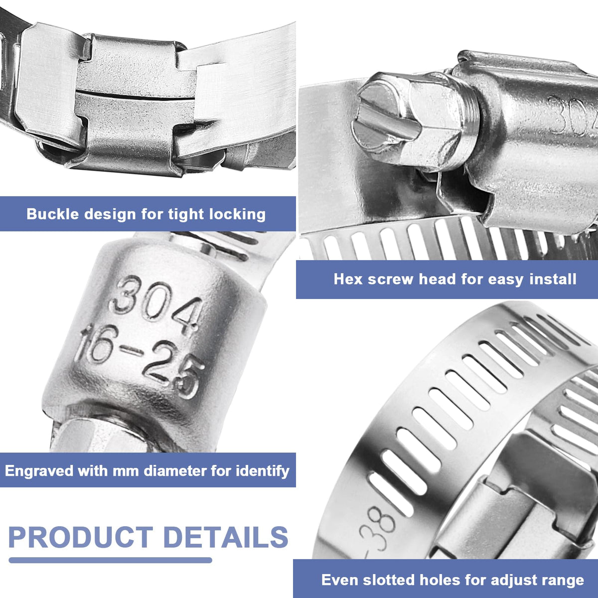 Hose Clamp- Qibaok 120 PCS Stainless Steel Hose Clamps Assortment Kit