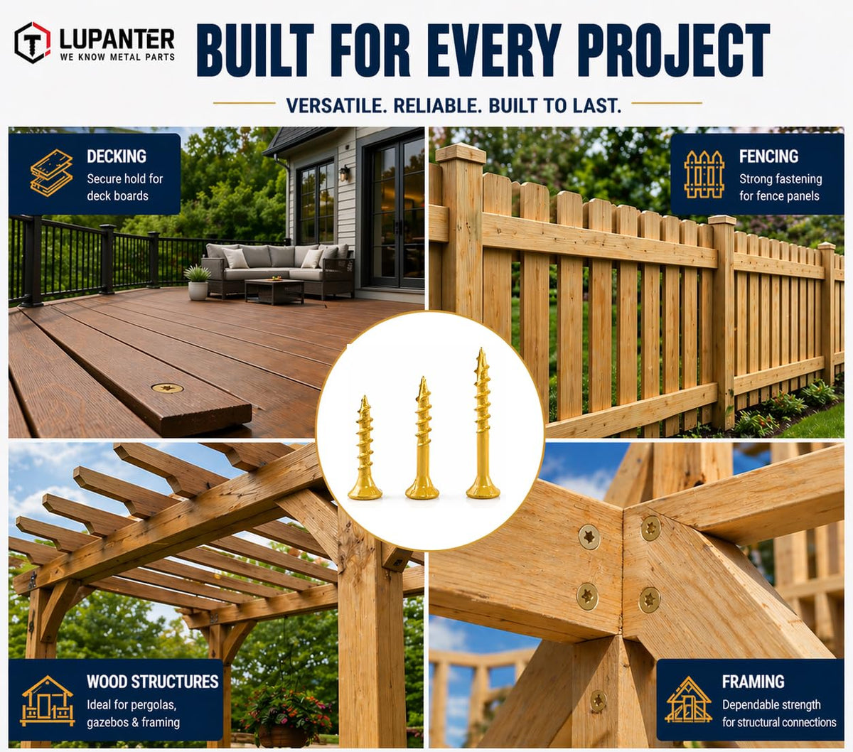 Deck Screws Assortment Kit, #10 x 3'', 3-1/2'', 2'', 4'', #8 x 1'', 1-1/4'', 1-1/2'', 2'', Multi-Size Fasteners Set for Decking and Outdoor Wood Projects, 490 Pack