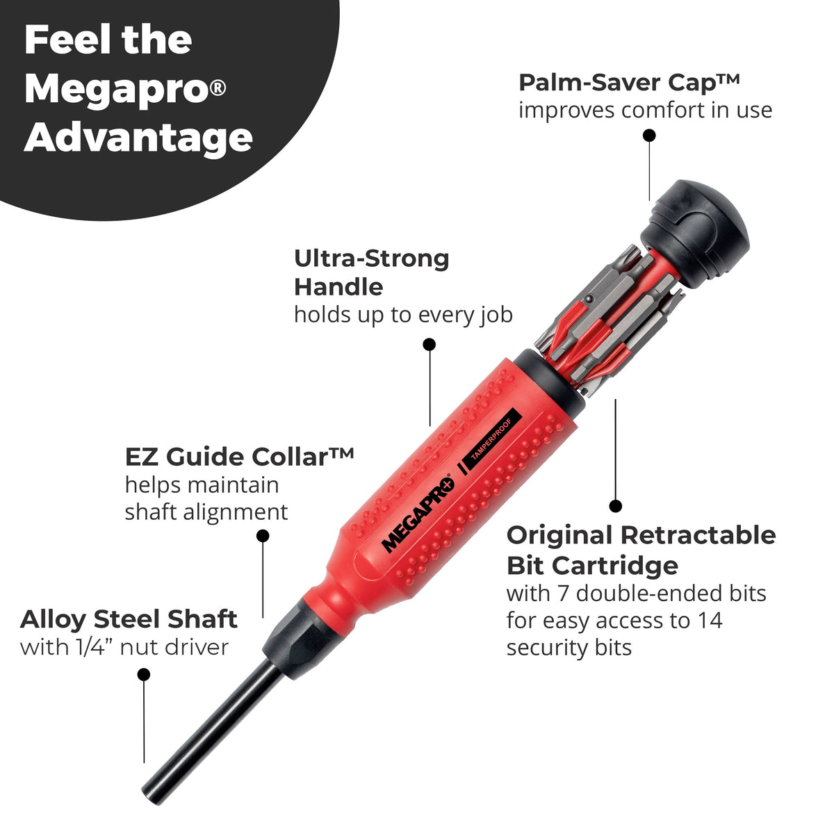 Megapro Tamperproof Security Screwdriver Set, Multi-Bit Screwdriver with ¼” Hex Shaft, Hex Pin, Spanner, Torx Pin, Compact Security Bit Set (The Original)