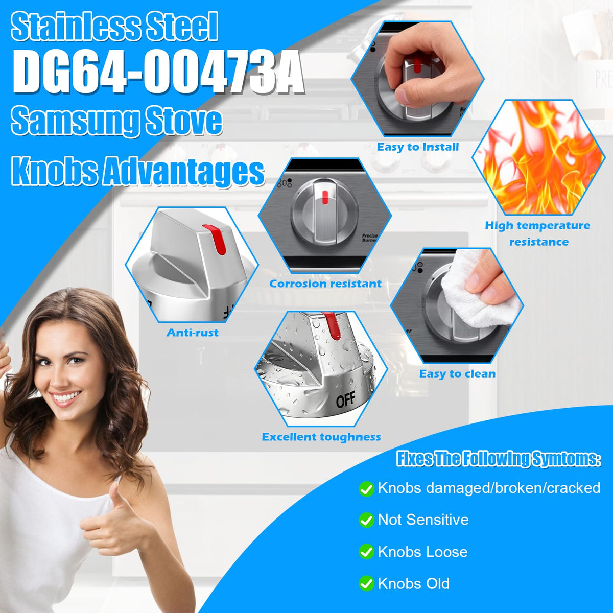 S-Union DG64-00473A Stove Knobs Compatible with Samsung Stove Knob Replacement,for Samsung Gas Range Oven Knobs Parts NX58H5600SS NX58H5650WS NX58J7750SS NX58F5700WS Burner Control Dial Perilla,5pcs