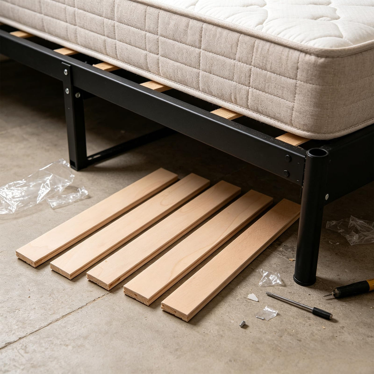 Gogogmee 5pcs Wooden Bed Slats Replacement for Queen Size Bed Frame Reinforces Mattress Support with Thick Solid Wood Smooth Finish Distributes Weight Evenly 44.5x5x0.9cm