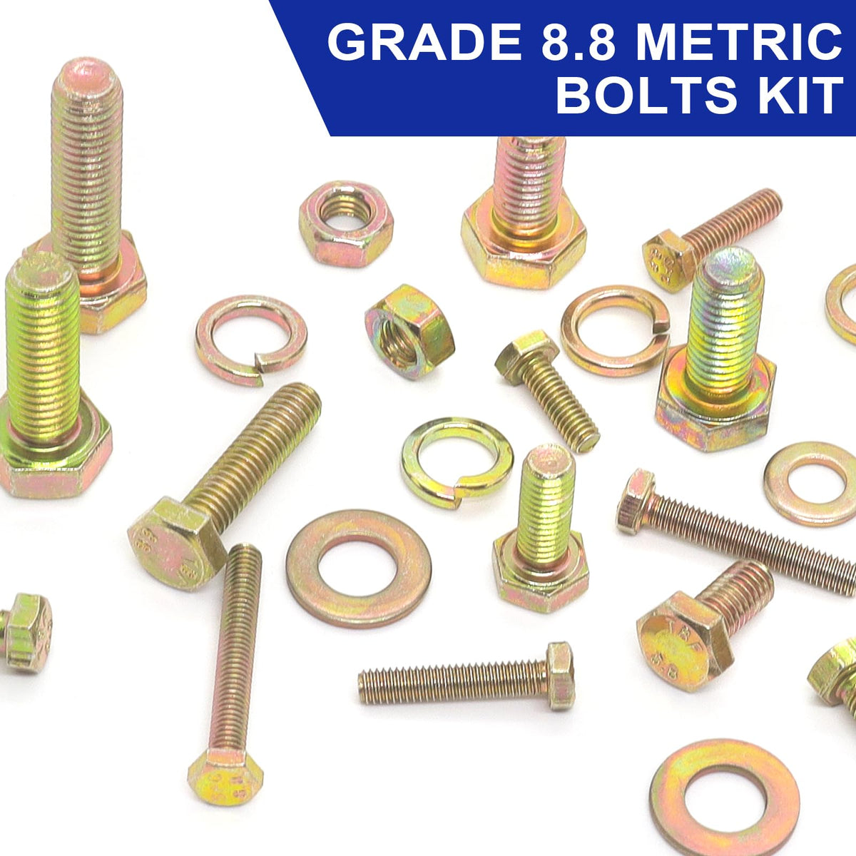 919 Pcs Grade 8.8 Metric Bolt Assortment, M4 M5 M6 M8 Heavy Duty Bolts and Nuts Kit, Yellow Zinc Plated, Length from 12-30mm (Yellow Box)