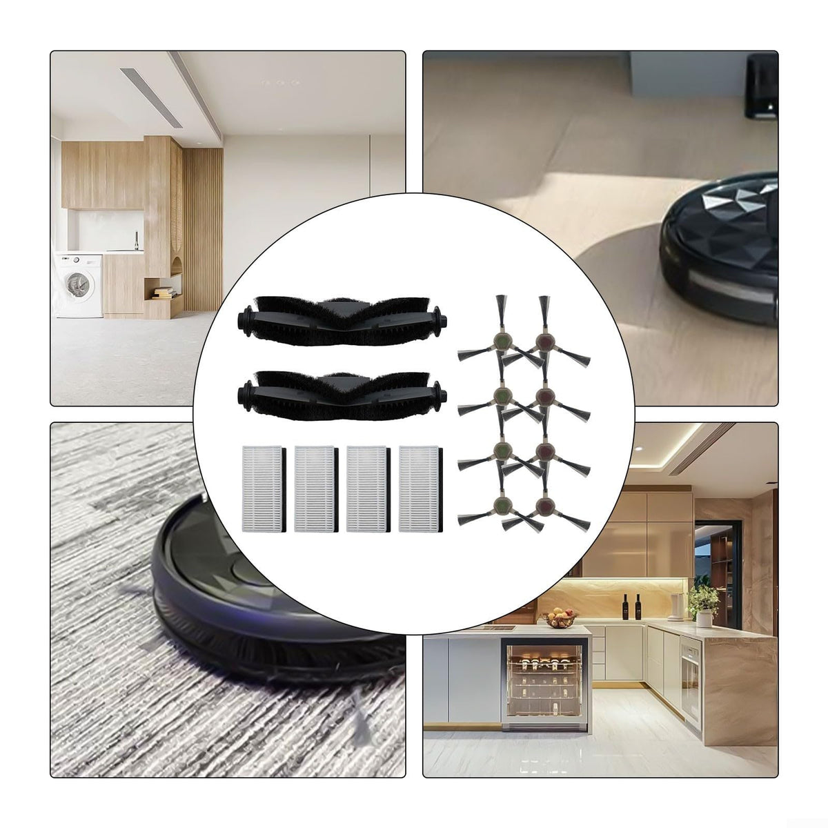 Robot Vacuum Replacement Parts Set Including Main Roller Brush Side Brushes Filters Compatible with Robot Vacuum Cleaner Accessories Black 14 Pieces