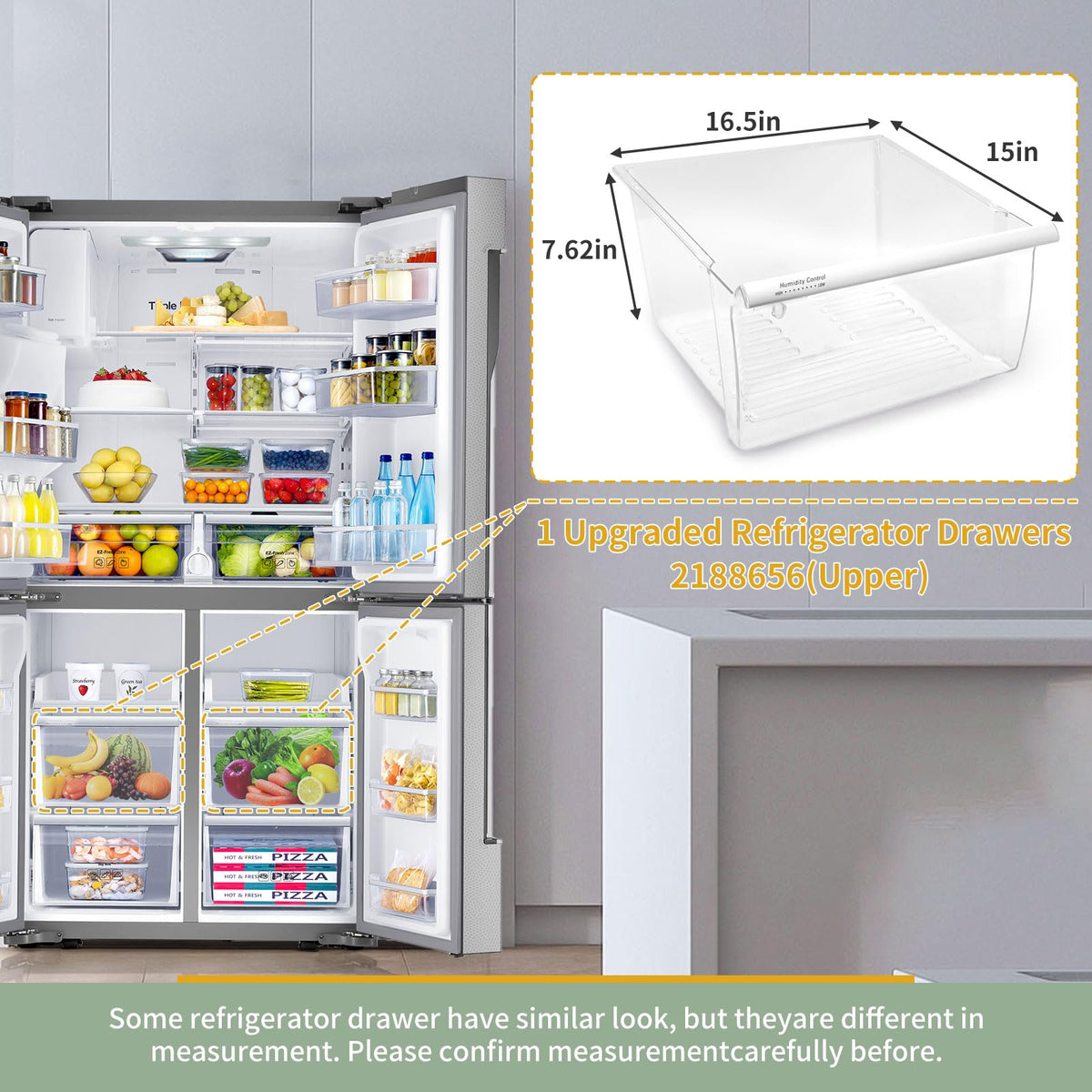 2188656 Crisper Bin, compatible with Whirlpool Refrigerator,Fridge Drawers,Kenmore Refrigerator Parts,Whirlpool Shelf Replacement- WP2188656,2188656 Fridge Crisper Drawer (Upper)