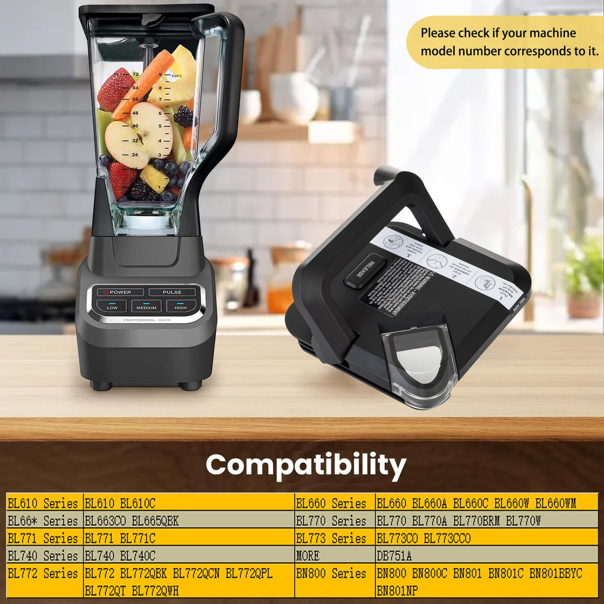 Blender Lid Replacement for Ninja 72 OZ Pitcher Locking Lid, Top Lid Cover Parts for BL642 BN701 BN751 BN801 BL610 DB751A CT610 Series,Compatible with old Model Pitcher with Rim Extension Only