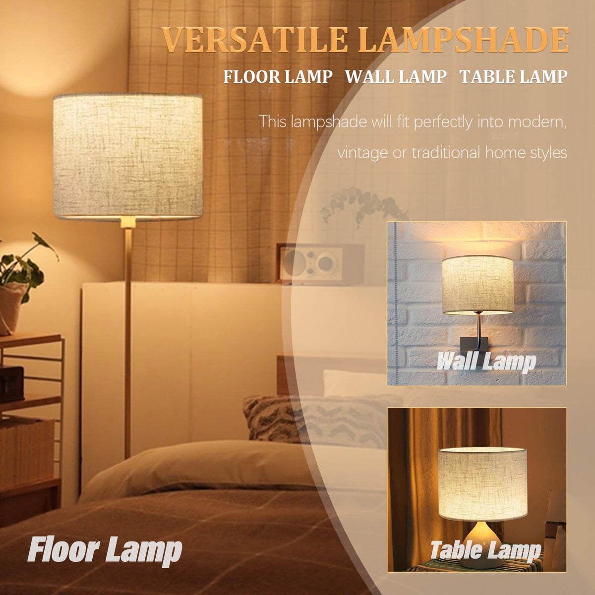 Lamp Shade for Table Lamps, Drum Lampshade for Floor Lamps, 13" Top X 13" Bottom X 10" High Large Lamp Shade, Beige Modern Fabric Lampshade, Easy Assembly Replacement Lamp Shade Spider Fitter