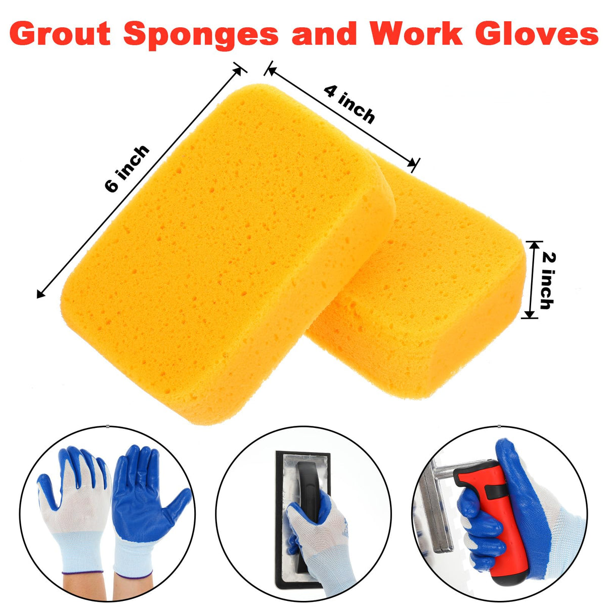 7 Pcs Square Notched Tile Trowel Set, with Rubber Grout Float,Grout Sponge and Work Gloves,Ideal for Masonry Tiling Tools and Flooring Installation