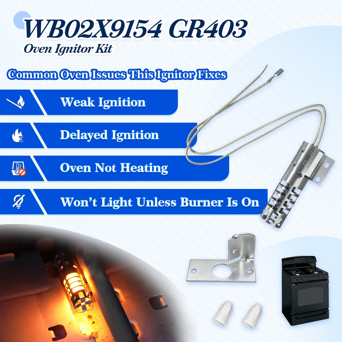 Upgraded WB2X9154 XL44 WB13K10027 Gas Range Oven Stove Round Ignitor Kit(3-1/2'' long 120V 2.5-3.0 A) for GE Hotpoint Kenmore Roper– Igniter Replacement for WB02X9154 WB13K3 WB13K4 300259 GR403