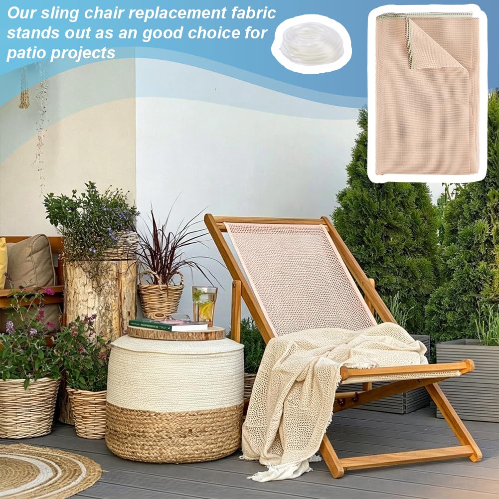 OLYCRAFT 59x36 Inch Sling Chair Replacement Fabric Navajo White Folding Lounge Repair Cloth DIY Chair Replacement Kits Included Polyester Fabrics and 7.5m PVC Sling Spline for Patio Chairs Repair