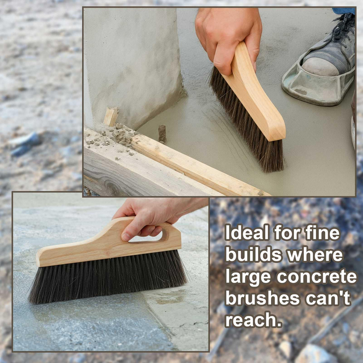 Singhoow 2 Pack Concrete Broom Tools, 12 Inch Masonry Brush Hand Concrete Finish Brush Horse Hair/Poly Bristle Hand Finished Masonry Texturing Tools with Comfort Handle