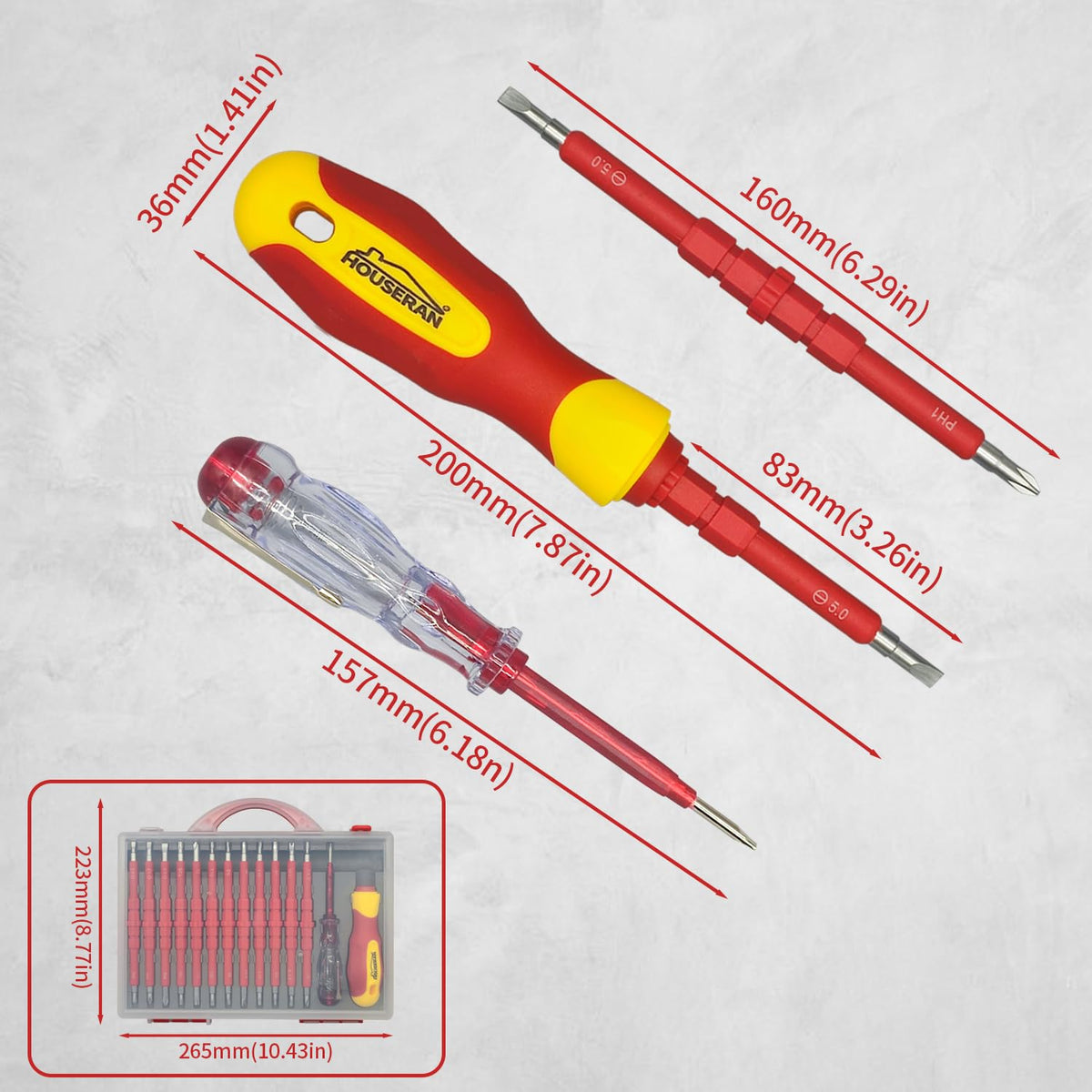 HOUSERAN Electrical Screwdriver Set, Insulated Screwdriver, 26 Pcs