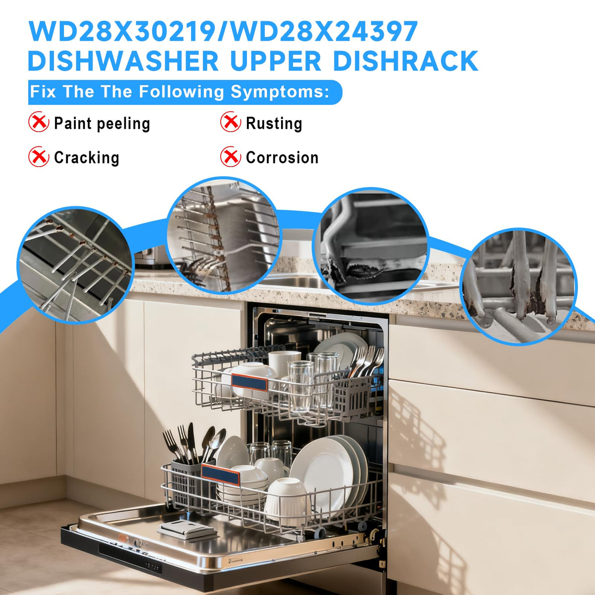 WD28X30219 WD28X35779 Upper Dishrack for Ge Dishwasher Rack Replacement WD28X24397 WD28X26098 Dishwasher Top Rack Replacement with Roller Wheels,GE GDT535PSM0SS GDT550PYR0FS Dishwasher Upper Rack