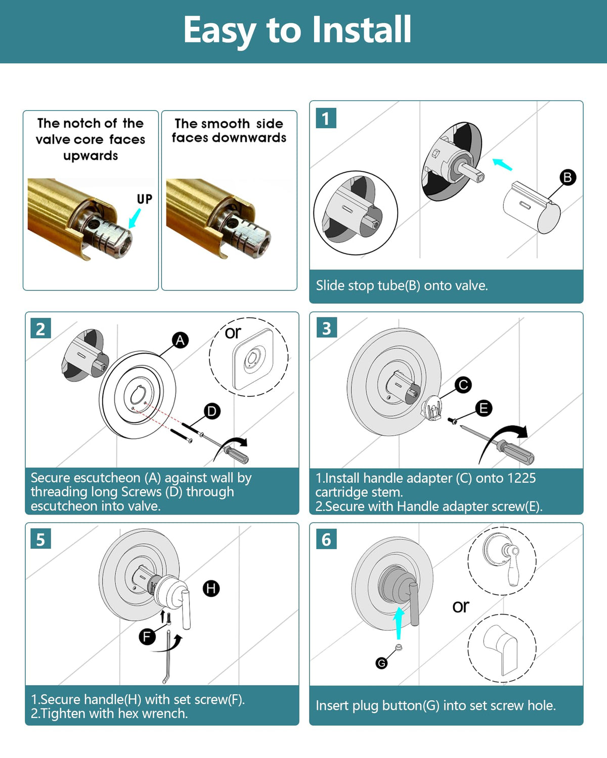 Replacement Square Trim Kit for Moen Chateau Shower Faucet (Valve & Cartridge Not Included), Pull-On Push-Off Knob Handle Design