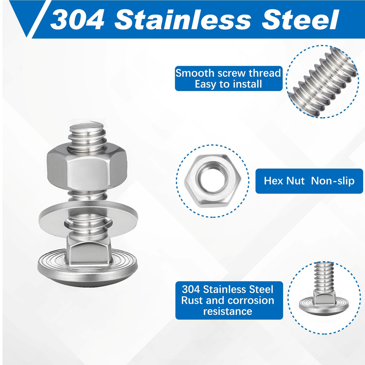 Zonon 25 Sets 3/8-16 x 1" Carriage Bolts and Nuts Kit,Silver