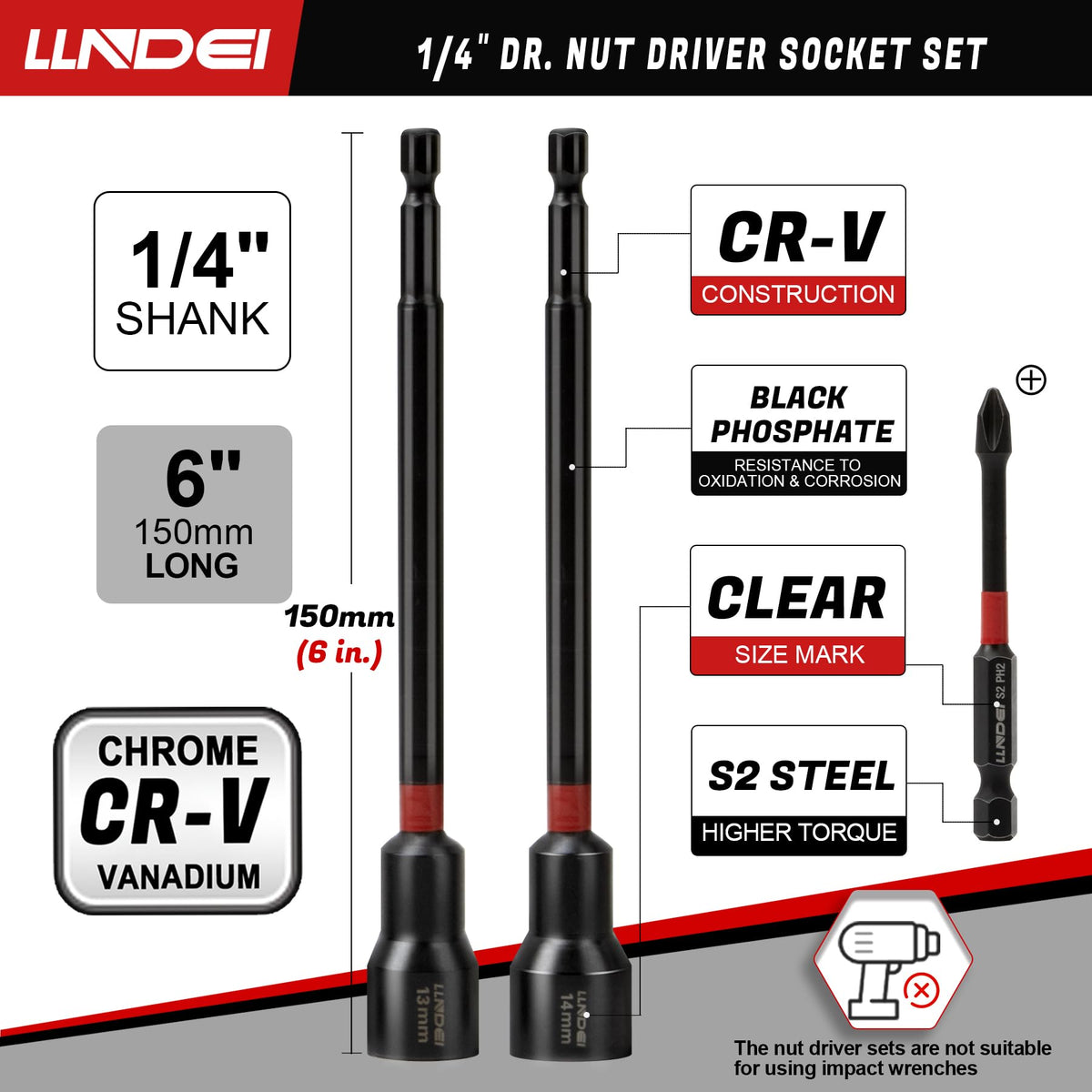 1/4" Drive Socket Set Nut Driver Set with Ratchet, 44Pcs Wrench Tool Set