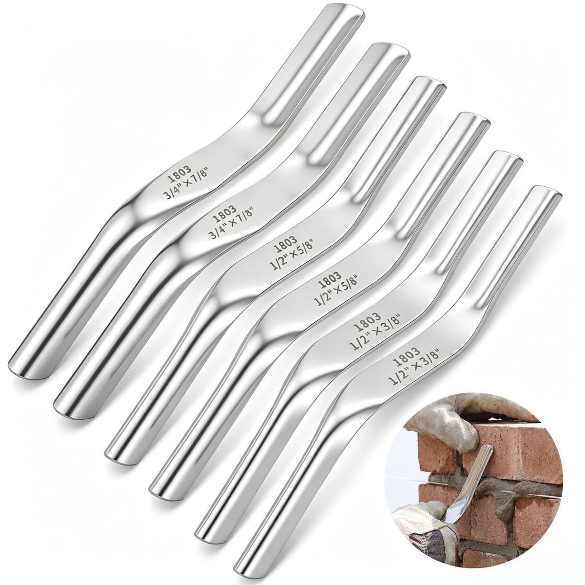 6 Pcs Tuck Pointing Tools, Stainless Steel Double Ended Brick Jointer