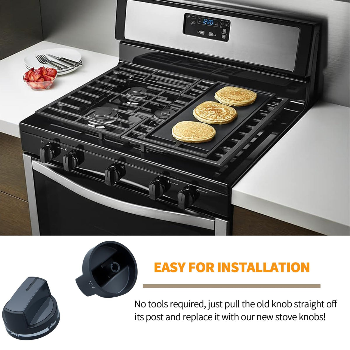 atgestore Upgraded W10339442 Stove Knobs Replacement for Whirlpool Stove Parts WPW10339442 Burner Knob WFG320M0BW2 WFG505M0BS0 Whirlpool Gas Range Parts Oven Cooktop Burner Control Knobs Black