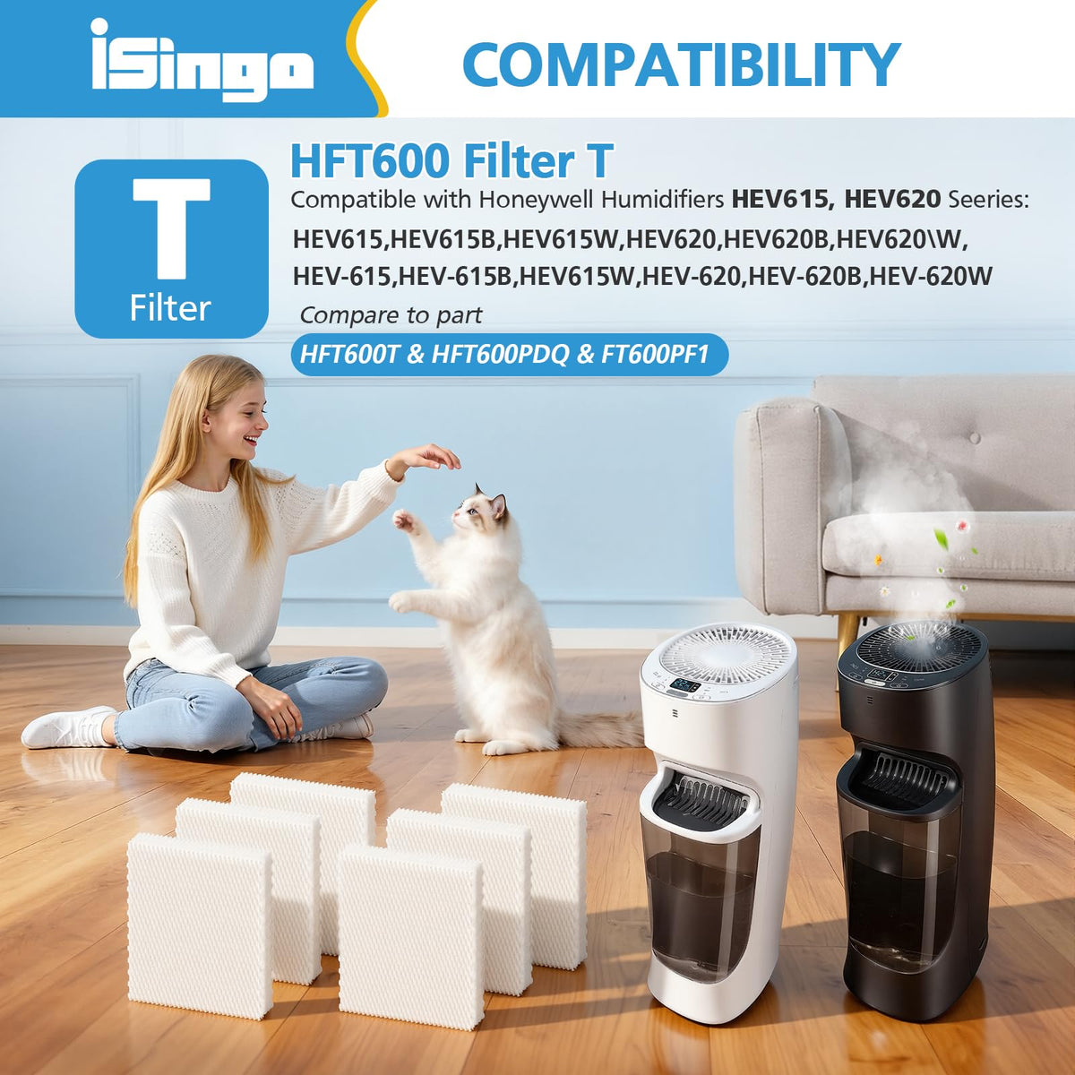 iSingo 6 Pack Humidifier Wicking HFT600 Replacement Filters T
