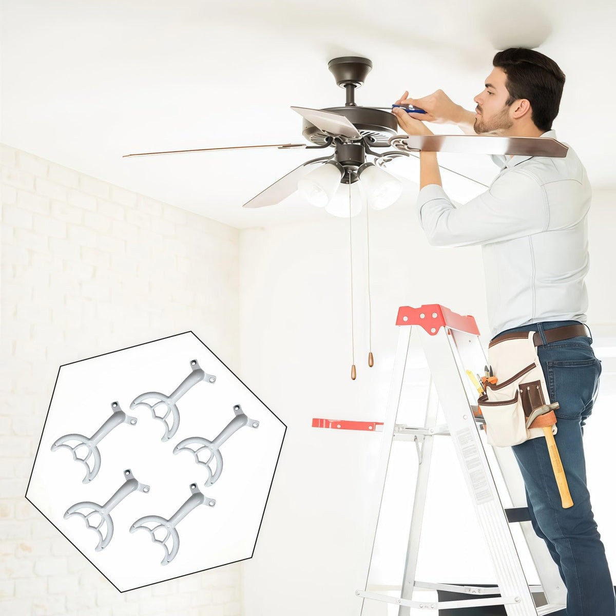 5 Pcs 52’’Ceiling Fan Blades Arms Replacement,Ceiling Fan Blades Arms Replacement Parts Mounting Bracket Kit for Replacing The Worn Fan Blades,Keep The Balance and Good Performance