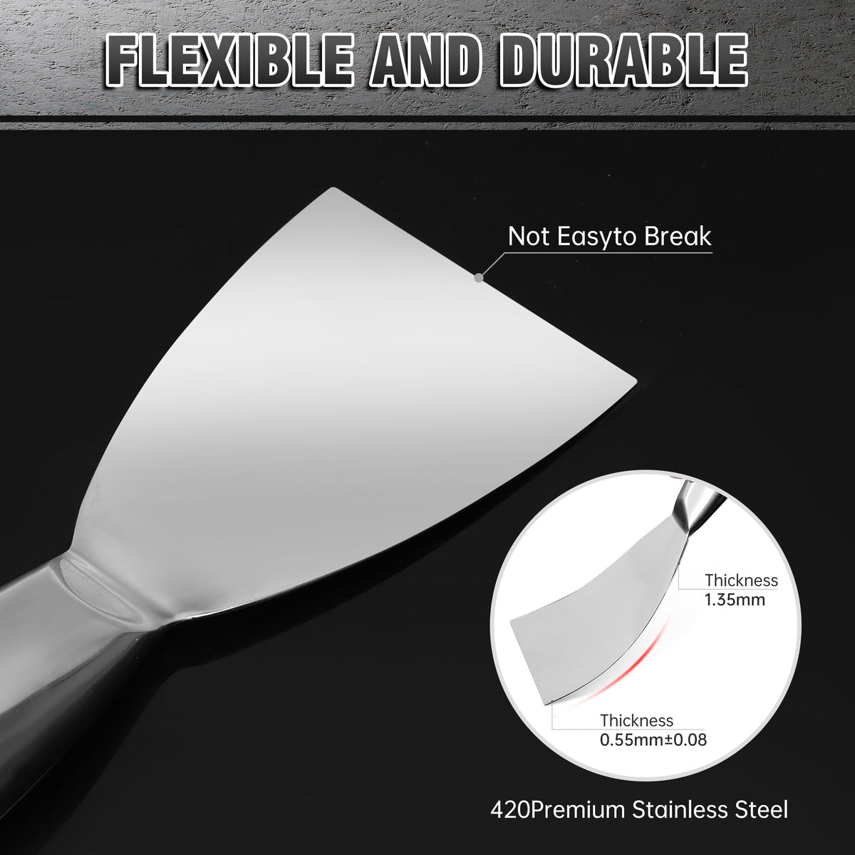 Fishark Putty Knife Set, 2" 3" 4" 6" 8" All-Stainless Steel Scraper, 5Pcs