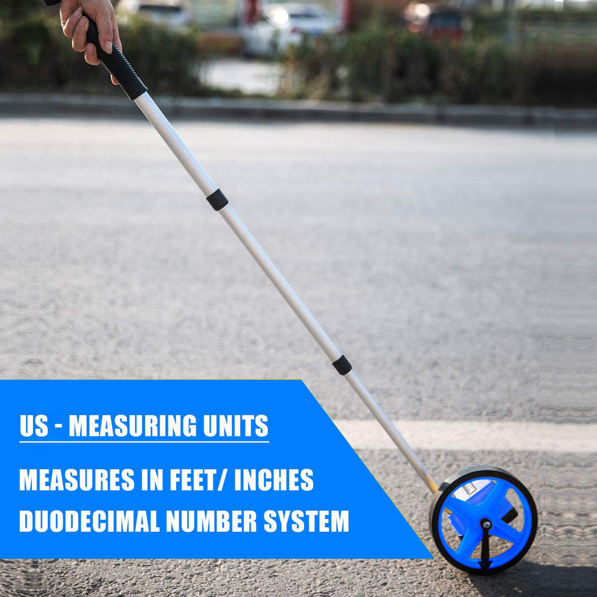 Zozen 6-Inch Measuring Wheel in Feet and Inches, Telescopic Handle, Blue