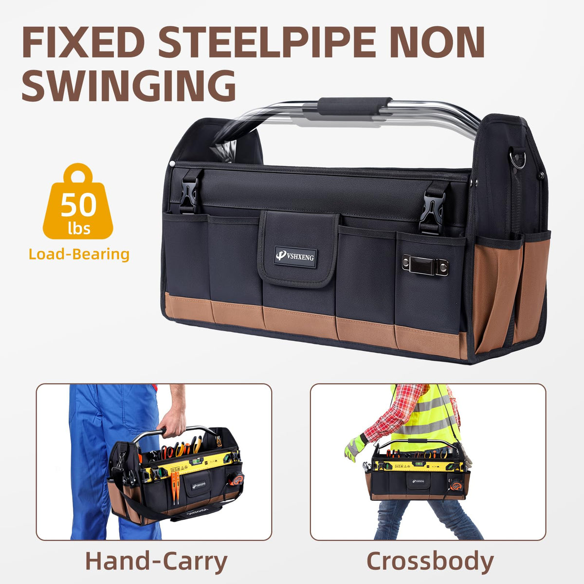 VSHXENG 20 Inch Tool Bag, Foldable 19 Pockets Tool Tote Bags with Tool Organizer with Adjustable Shoulder Strap, Easy Carry and Easy Tool Access Open Top Tool Bag