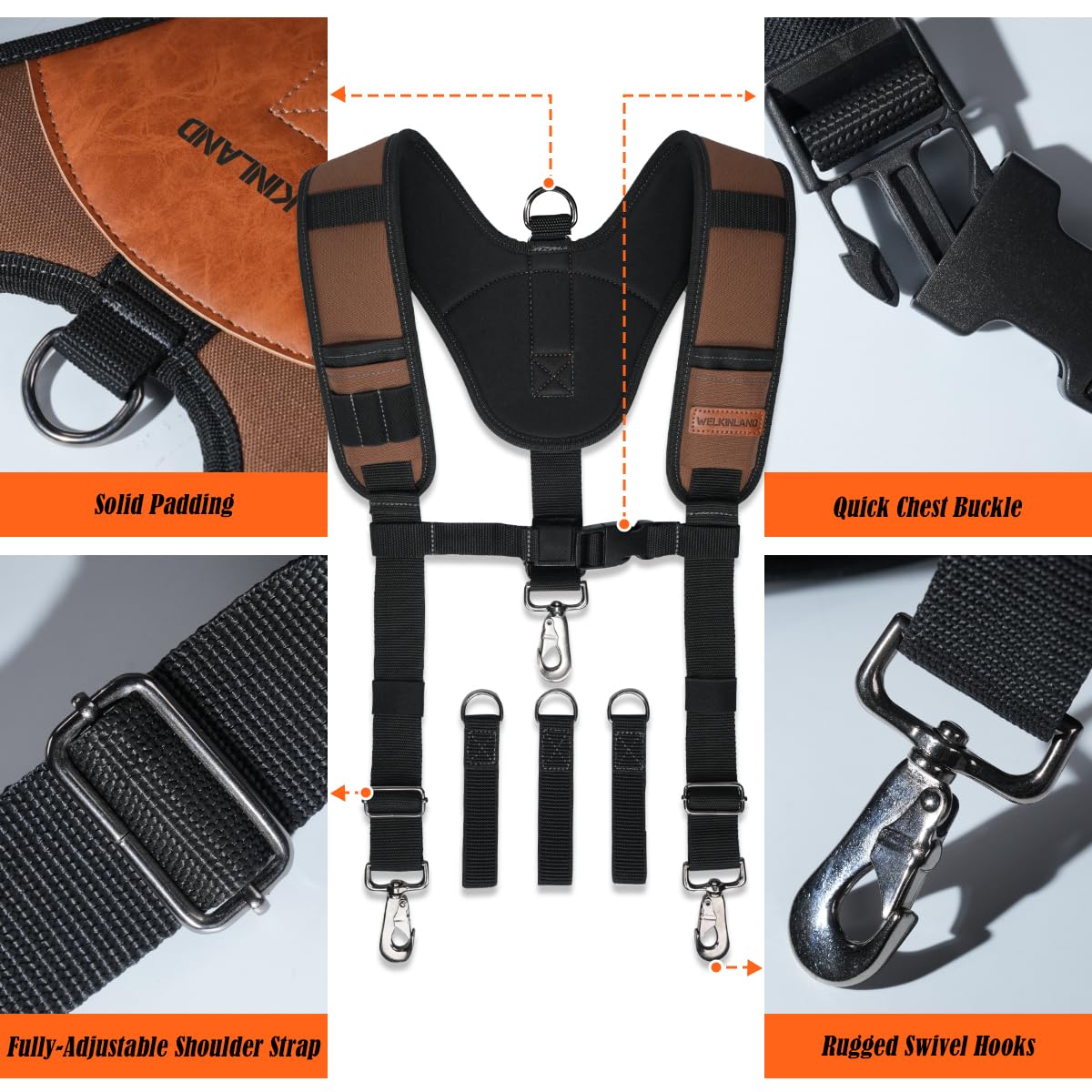 WELKINLAND Heavy-Duty Tool Belt Suspender, 3 Point Tool Belt Suspenders