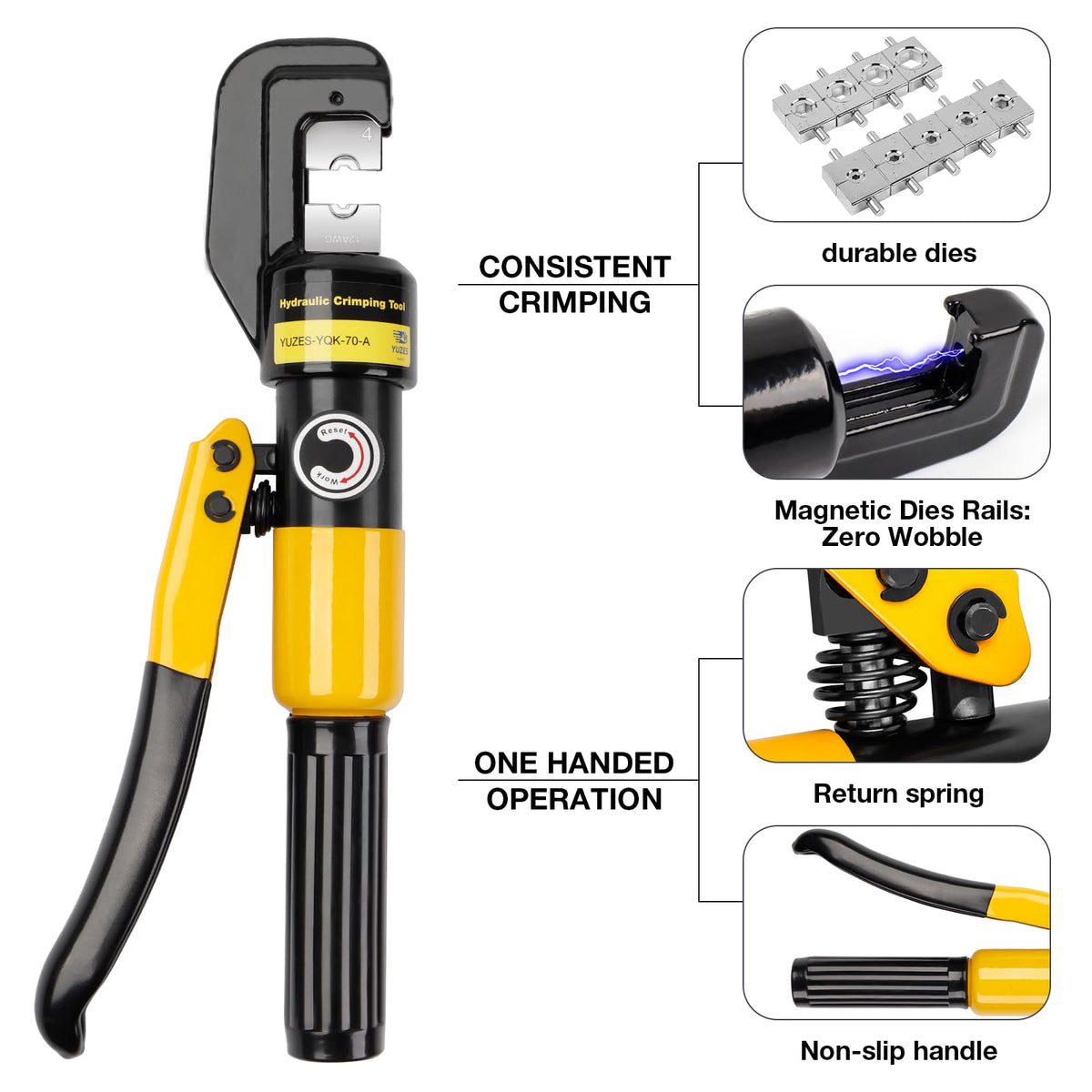 YUZES 10-Ton Hydraulic Crimping Tool, 12 to 2/0 AWG Battery Cable Crimper