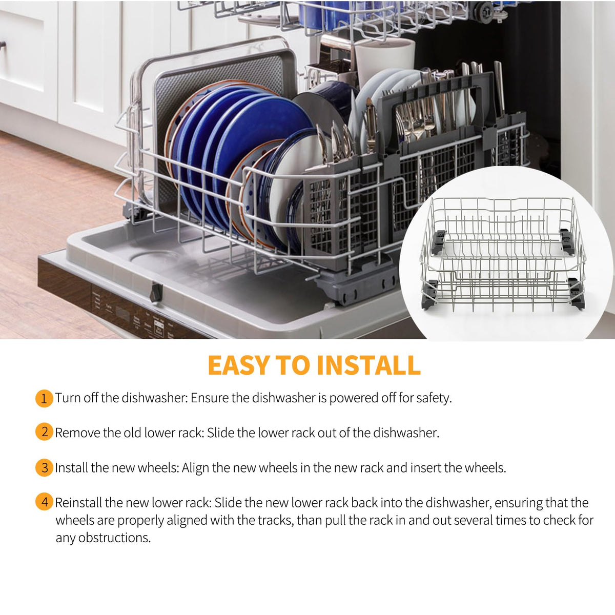 Allstare WD28X26099 WD28X34744 Dishwasher Rack Replacement for GE Dishwasher Parts Lower Dishrack WD28X24396 GDF510PSR3SS GDF510PSM0SS GDF535PSR0SS GE Dishwasher Bottom Rack Wheels Drawer Tray