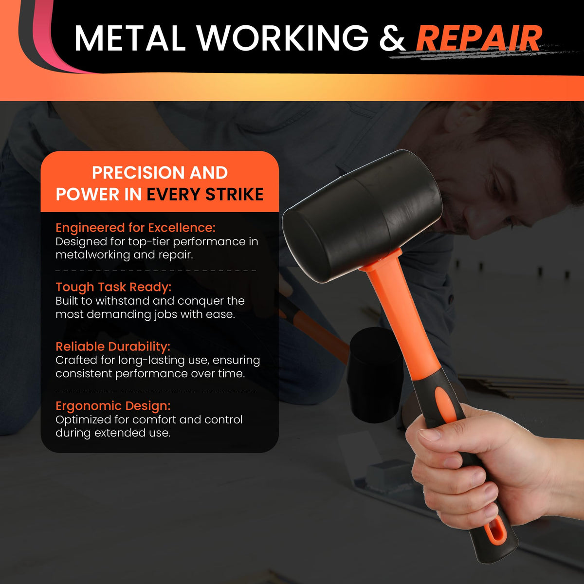 2 Piece Rubber Mallet Hammer Set, 16 oz & 35mm Soft Blow Mallets