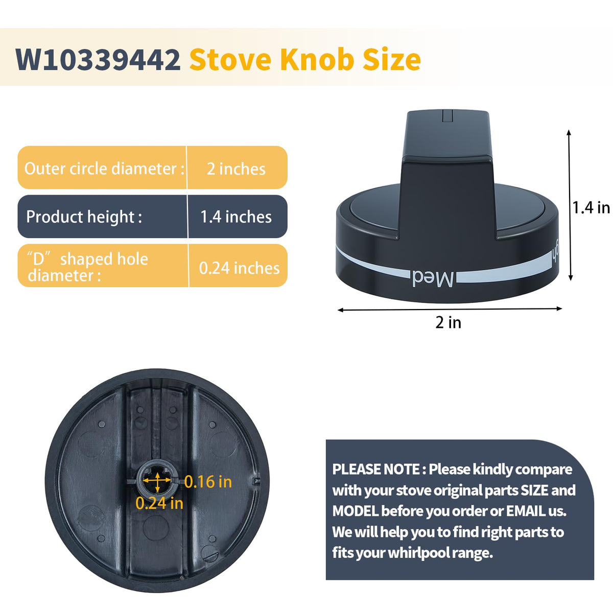 Upgraded W10339442 Stove knob Replacement Parts for Whirlpool Gas Stove Parts Oven Knob WFG505M0BS0 WFG505M0BS3 WFG320M0BW0 WFG510S0AS2 Whirlpool Gas Range Cooktop Surface Burner Control Knob 1 Pack