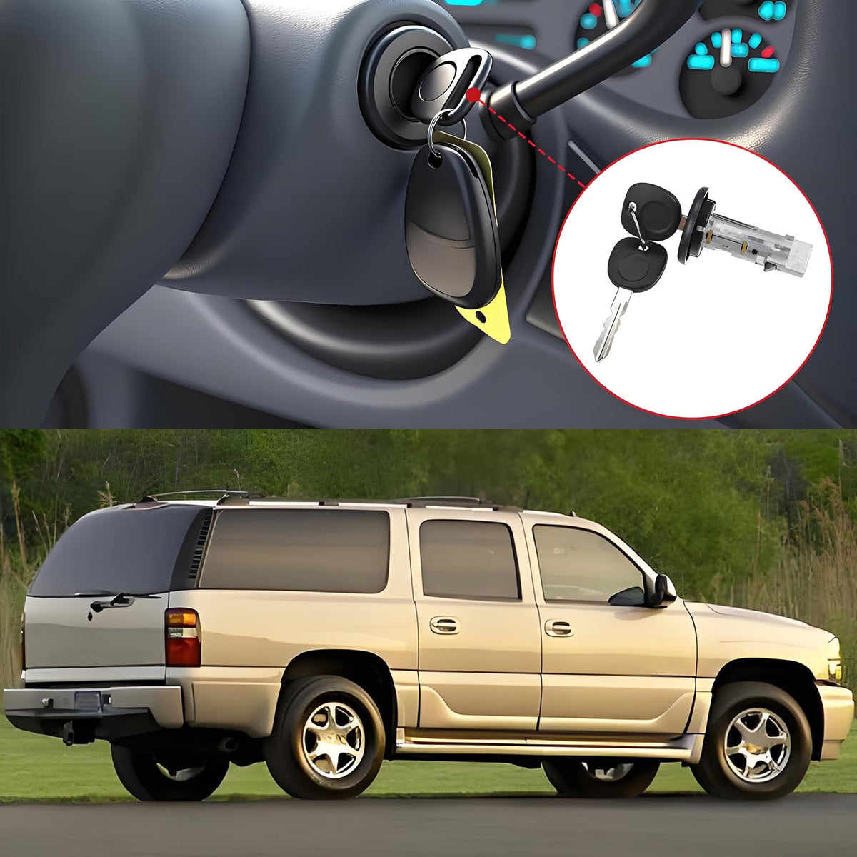 Ignition Switch Lock Cylinder w/Keys & Pair Door Lock Cylinders Replacement
