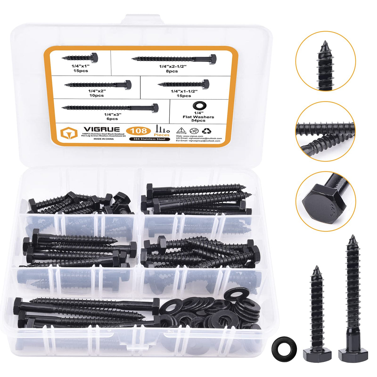 VIGRUE 108PCS Hex Lag Bolts Heavy Duty Wood Screws Assortment Kit